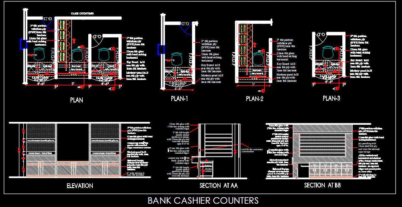 Cashier Room Design CAD DWG with Interior Specs